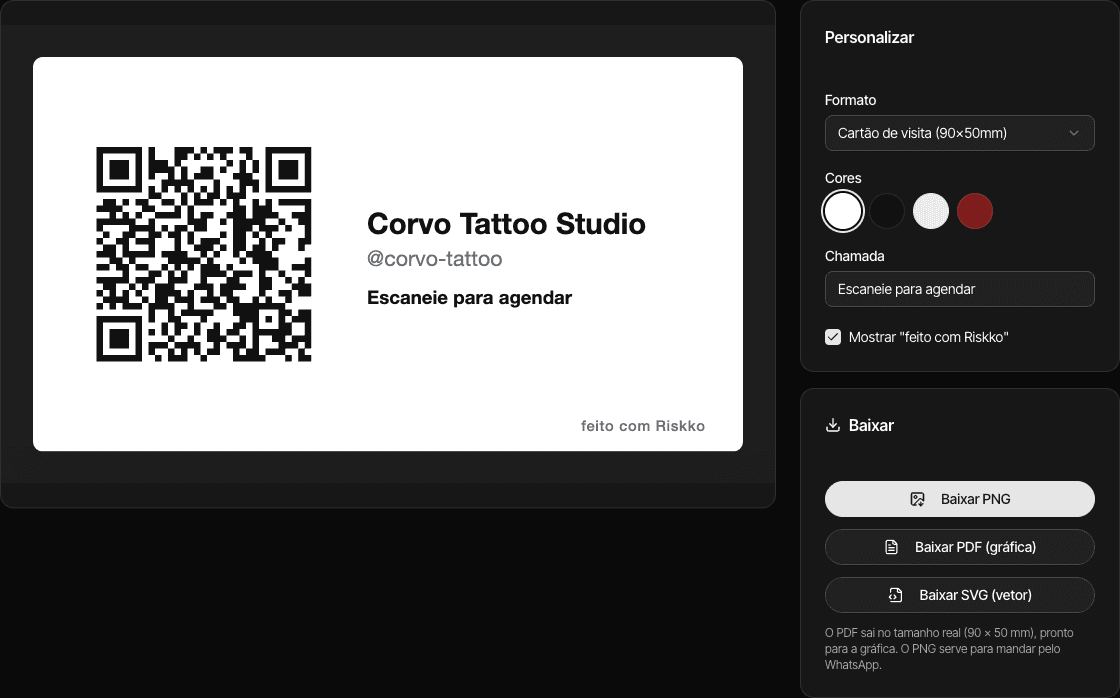 Gerador de cartão com QR code do perfil